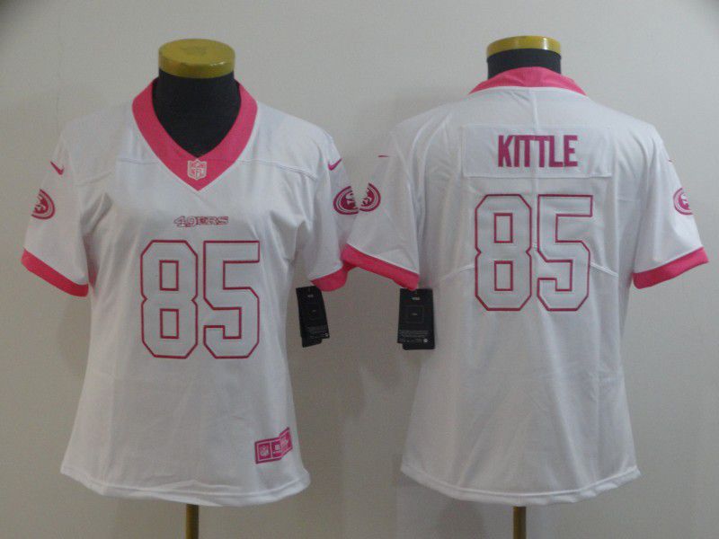 Women San Francisco 49ers #85 Kittle white pink Nike Vapor Untouchable Limited Player NFL Jerseys->women nfl jersey->Women Jersey